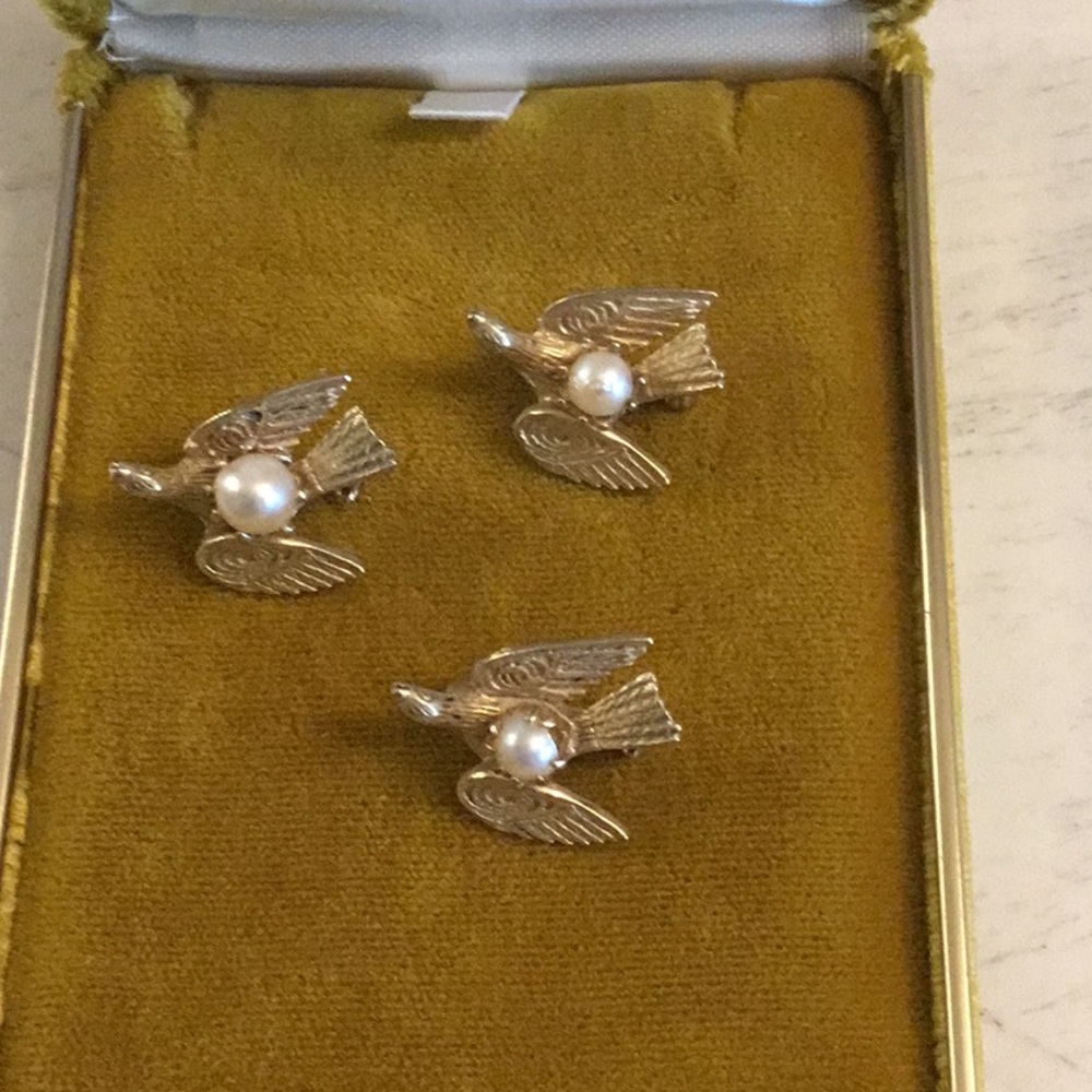 Three dove pins with pearls